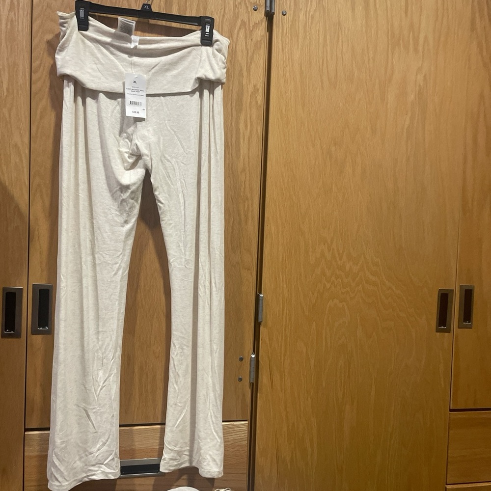 cream ribbed color cotton on fold over lounge leggings!